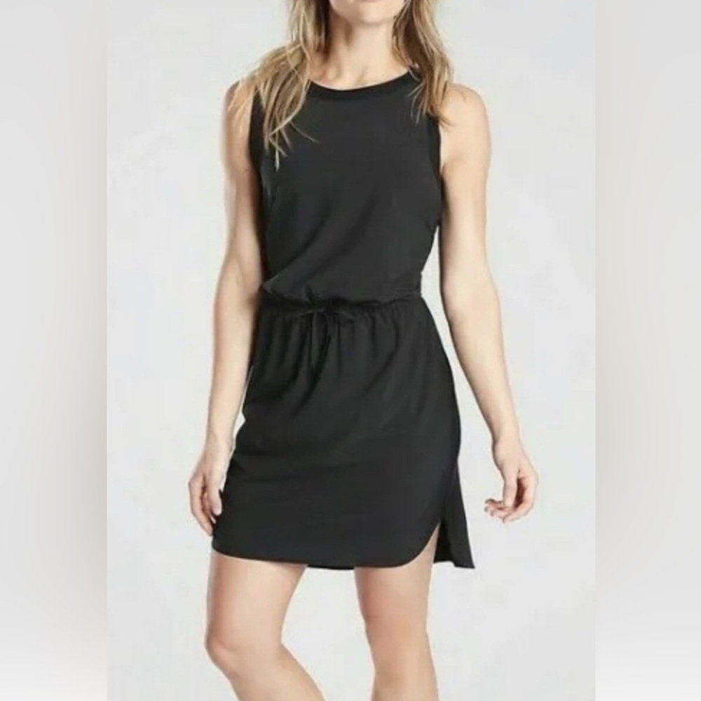 Athleta Rincon Lightweight Cadial Drawstring Trendy Black Sleeveless Dress S